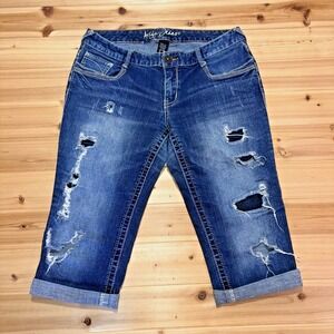 Ariya Jeans Womens 9/10 Distressed Straight Leg Low Rise Rolled Cuff Denim Capri